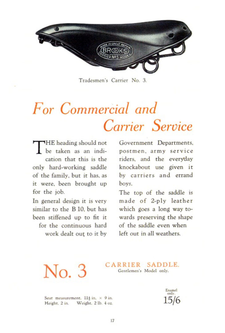 ebykr-brooks-no-3-commercial-carrier-service-saddle-1927-catalog-page-17 (Brooks England: The Eternal One)