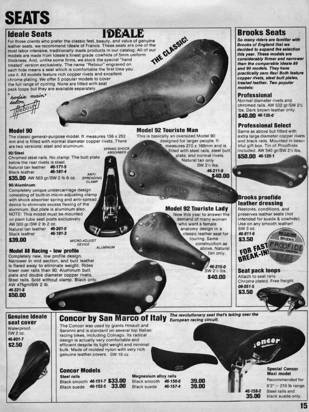 ebykr-ideale-brooks-concor-saddles-1981-bikecology-catalog-page-15 (Idéale Saddles: Behind the Leather Curtain)